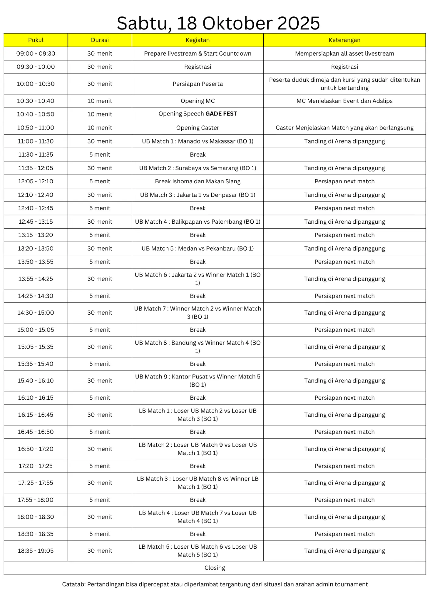 Jadwal Sabtu